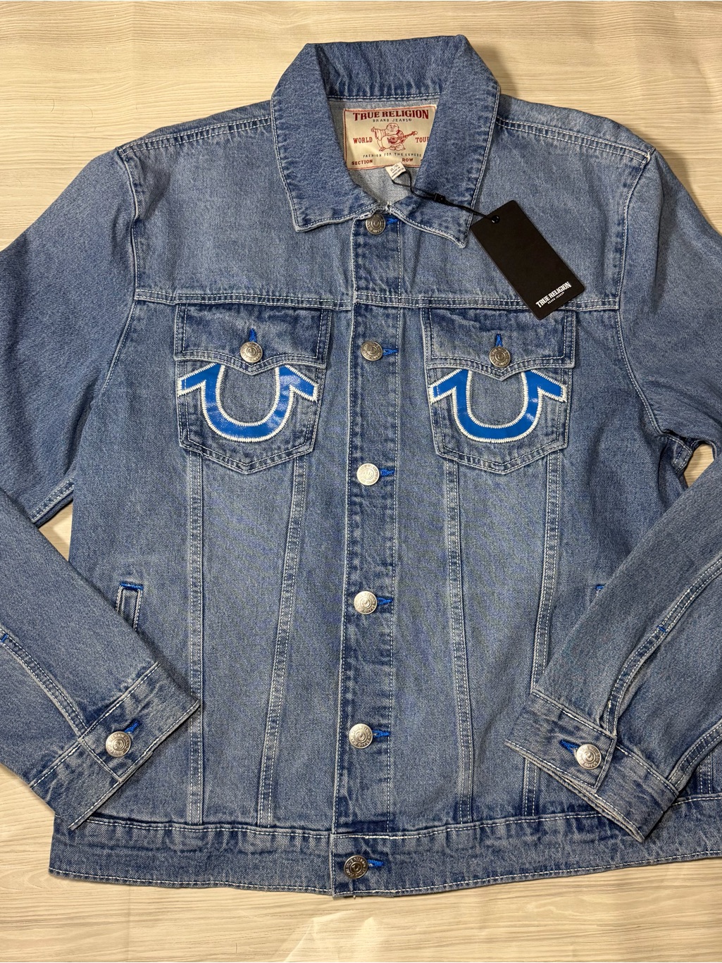 True Religion Men’s Blue Denim Trucker Jacket Embroidered Nwt Xl Y2k